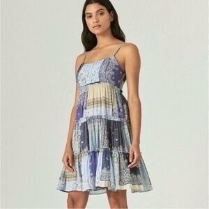 Lucky Brand 100% cotton  Blue Patchwork Bandana Print Tiered Sundress – Size M